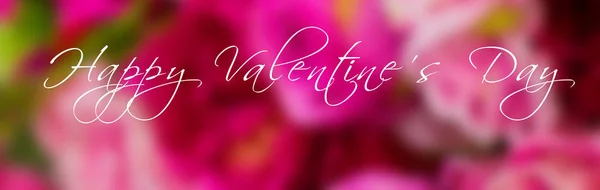 Gelukkige Valentijnsdag Script over roze en paarse bloemen patroon — Stockfoto