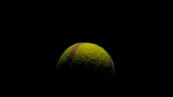 Balle Tennis Jaune Vif Avec Ombres Dramatiques Sur Fond Noir — Photo