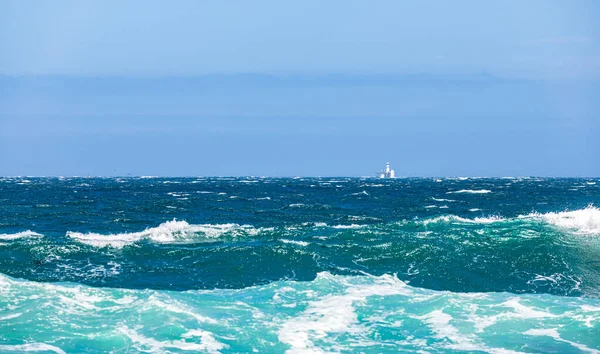 Roman Rock Vuurtoren False Bay Kaapstad Een Winderige Ruwe Zee — Stockfoto
