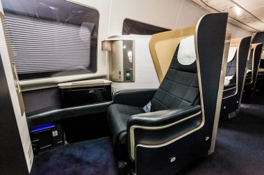 Lüks bir jet uçağındaki Boş Uçak biletlerinin iç görüntüsü.