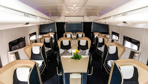 Interior View Empty Airplane Seats Board Luxury Jet Liner — Stock Photo, Image