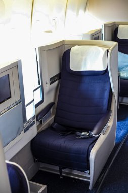 Lüks bir jet uçağındaki Boş Uçak biletlerinin iç görüntüsü.