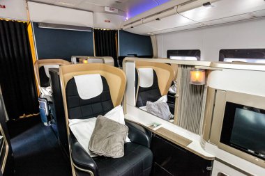 Lüks bir jet uçağındaki Boş Uçak biletlerinin iç görüntüsü.