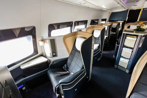 Vista Interior Assentos Avião Vazios Bordo Avião Luxo — Fotografia de Stock