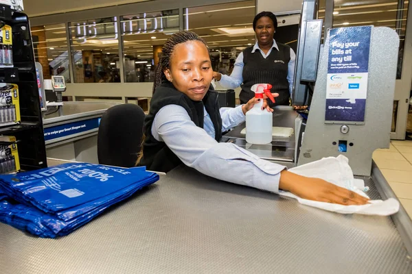 Cape Town South Africa March 2020 Checkout Cashier Staff Clean — 스톡 사진