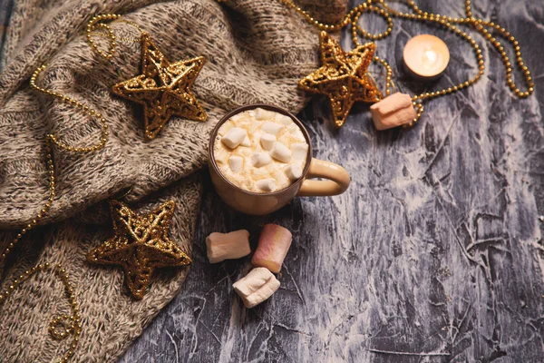 Decorações Natal Café Com Marshmallows — Fotografia de Stock