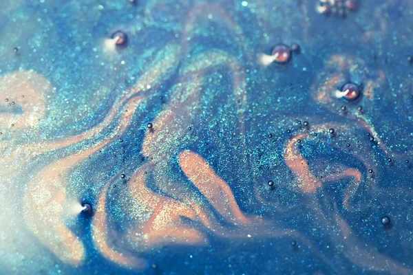 Macro Shot Van Blauwe Roze Alcohol Inkt Met Glitter Opgelost — Stockfoto