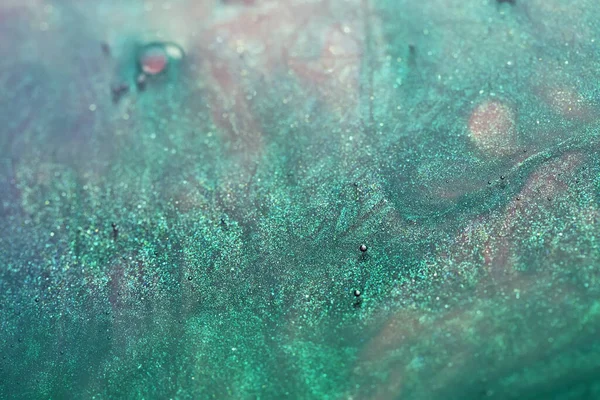 Macro Shot Van Groene Roze Alcohol Inkt Met Glitter Abstracte — Stockfoto