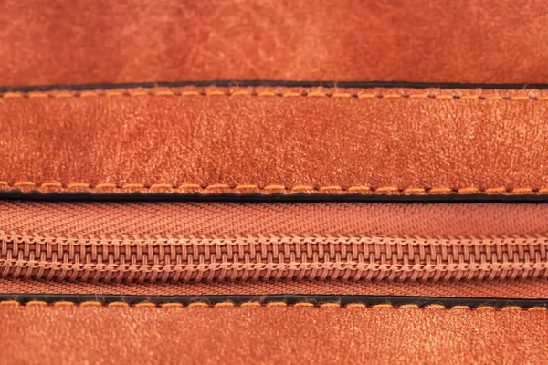 Brown Leather Texture Zipper Closeup — Stock Photo, Image