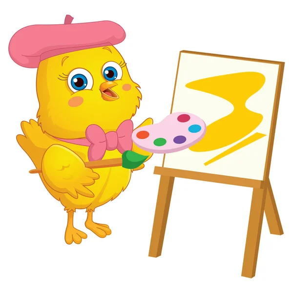 Vector Illustration of Cartoon Painter Chick — Stock Vector