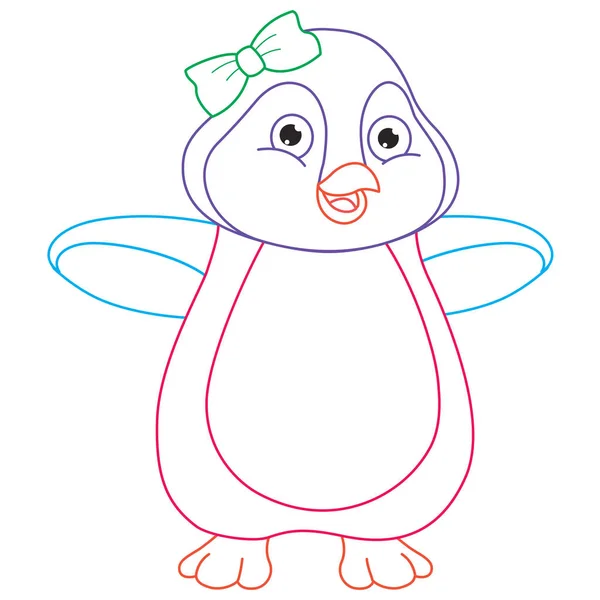 Pinguim dos desenhos animados, ilustração da página de colorir — Vetor de Stock