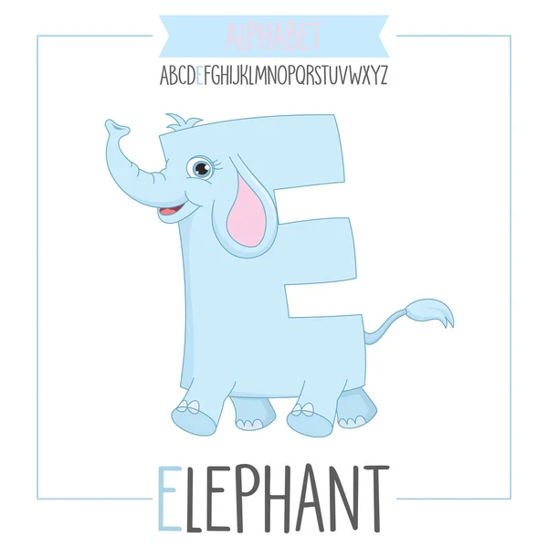 Alfabeto illustrato lettera E ed elefante — Vettoriale Stock