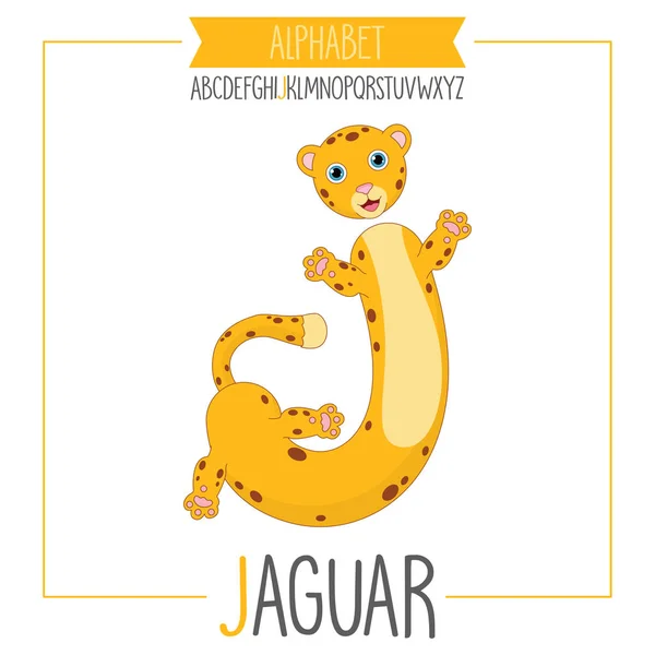 Ilustrasi Surat Alfabet J Dan Jaguar - Stok Vektor