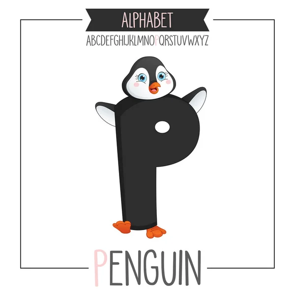 Illustrierter Buchstabe p und Pinguin — Stockvektor