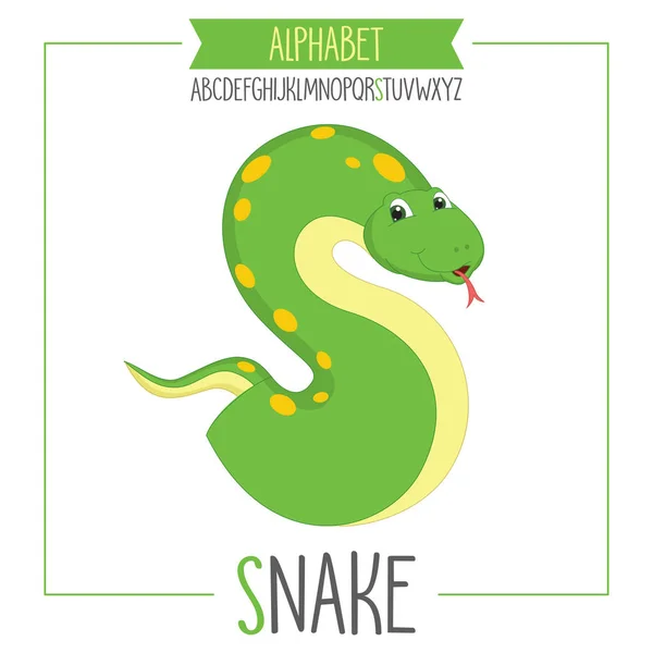 Alfabeto ilustrado letra S e serpente — Vetor de Stock