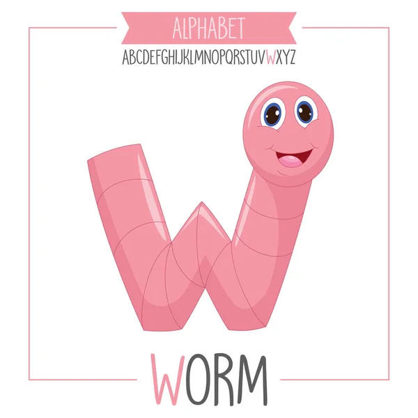 Huruf Alfabet Terilustrasi W dan Worm - Stok Vektor