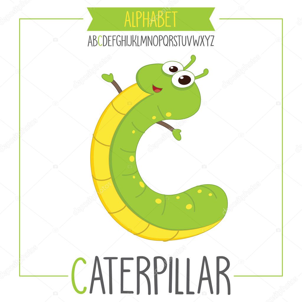 Illustrated Alphabet Letter C And Caterpillar
