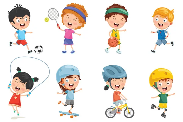 Vector Illustration Kids Making Sport — Stock Vector