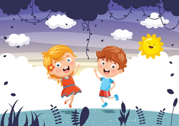 Ilustración Vectorial Niños Jugando — Vector de stock