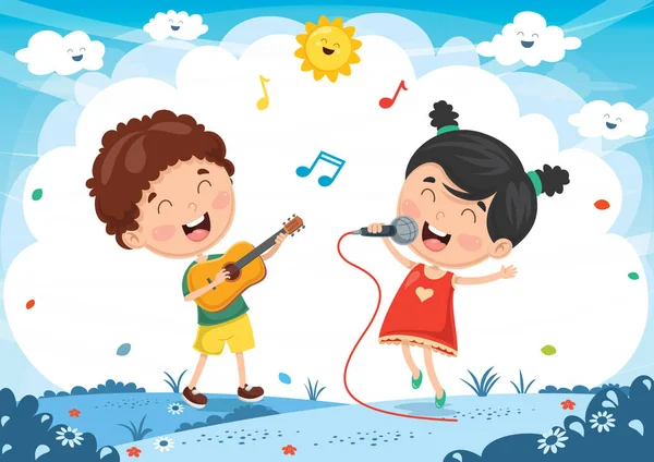 Ilustración Vectorial Niños Tocando Música — Archivo Imágenes Vectoriales