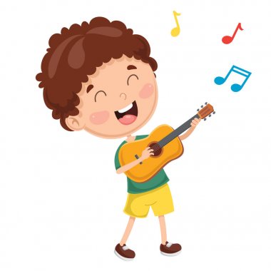 vektör çizim bir çocuk gitar çalmak