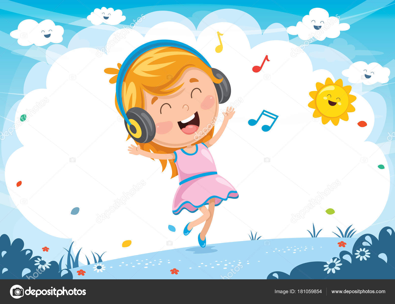 Vector Illustration Kid Listening Music Stock Vector by ©helime_demirci  181059854, image size:1600x1231