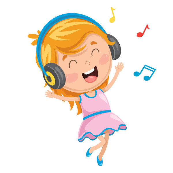 Vector Illustration Of Kid Listening Music