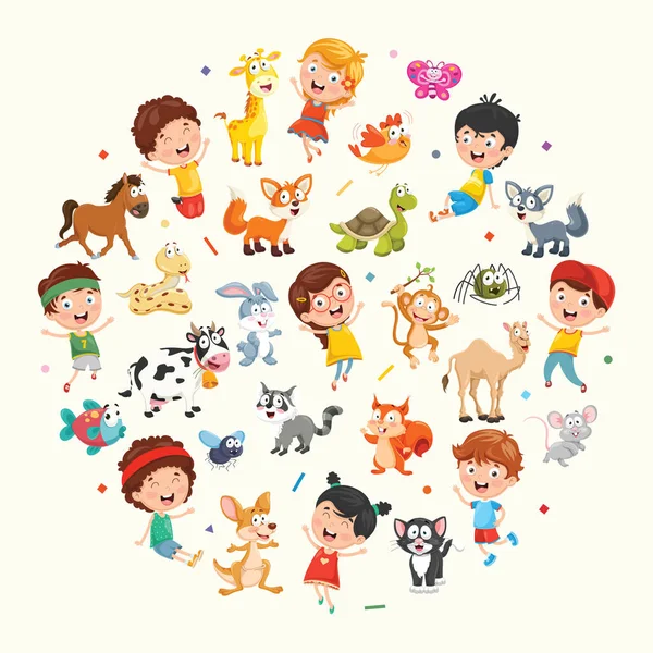 Vector Collection Kids Animals Illustration — Stock Vector