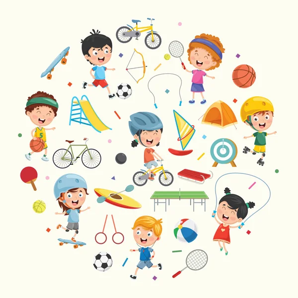 Vector Collection Kids Sport Equipments Illustration — Stock Vector