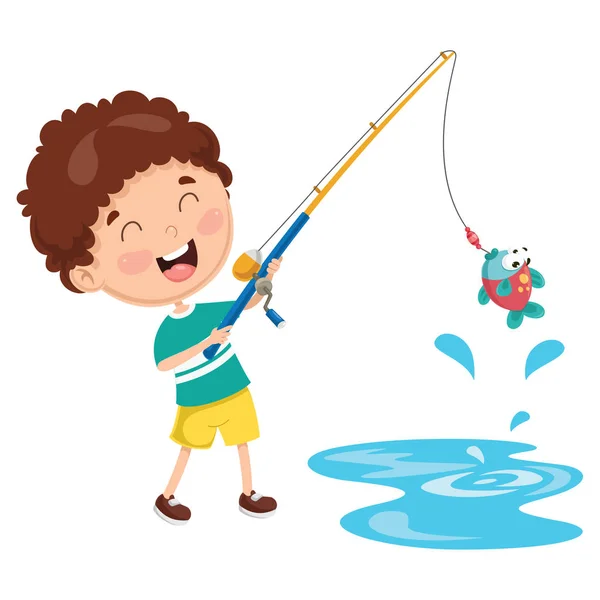 Ilustración Vectorial Una Pesca Niño — Vector de stock