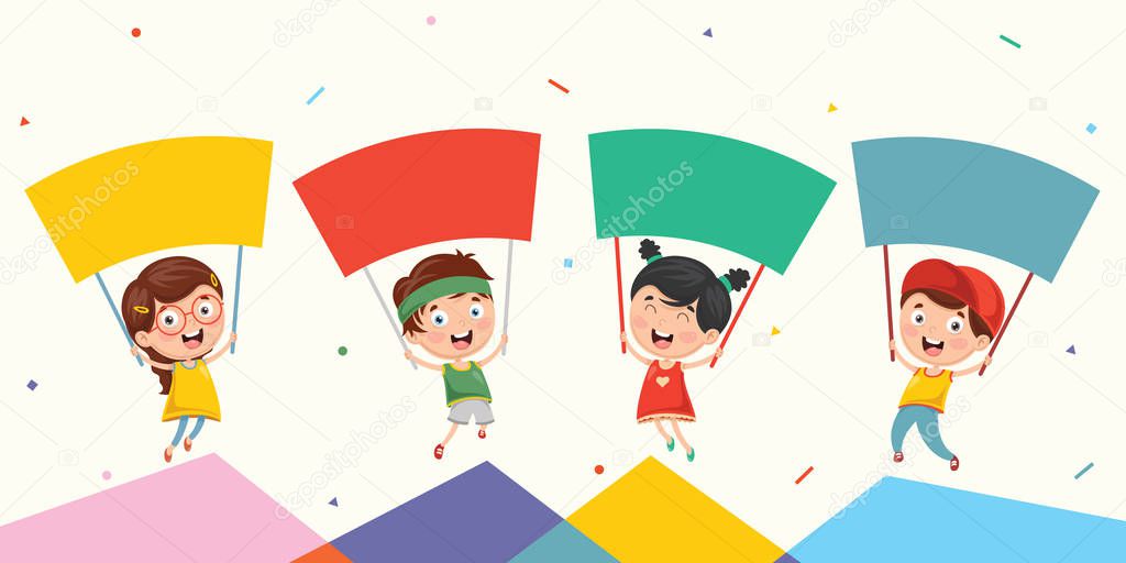 Vector Illustration Of Kid Holding Placard
