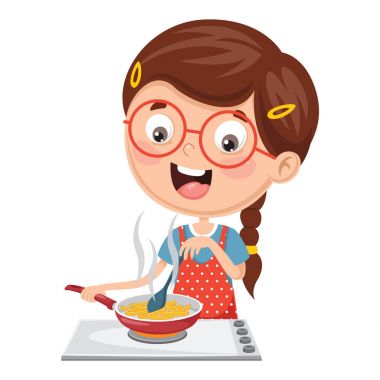  Çocuk yemek pişirme vektör çizim