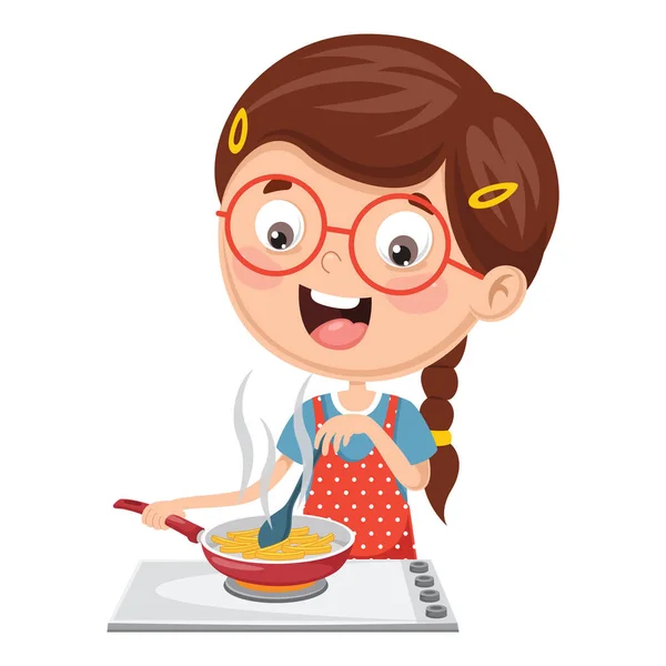 Vector Illustration Kid Cooking Meal — Stock Vector