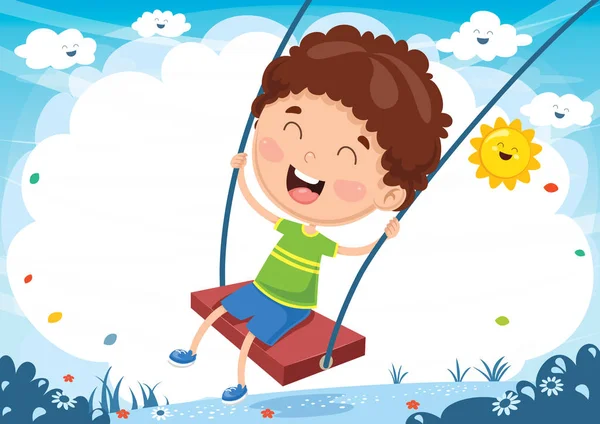 Vector Illustration Kid Swinging — Stock Vector