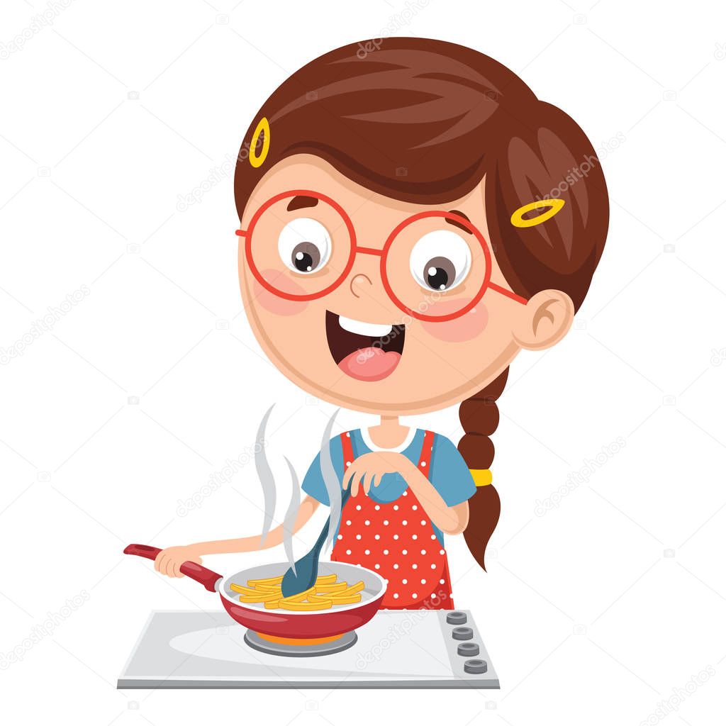  Vector Illustration Of Kid Cooking Meal