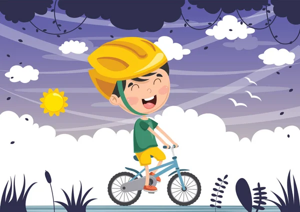 Vector Illustration Kid Cycling - Stok Vektor