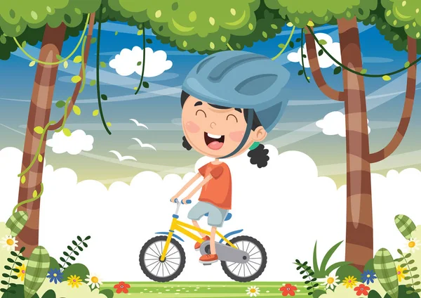 Vektorillustration Kid Cykling — Stock vektor