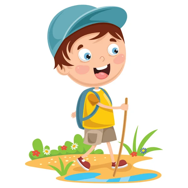 Ilustração Vetorial Kid Trekking — Vetor de Stock