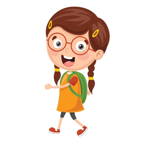 Vector Illustration Kids Going School Dalam Bahasa Inggris - Stok Vektor