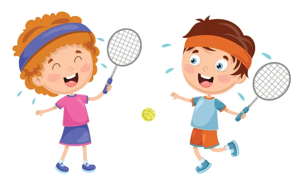 Illustration Vectorielle Enfants Jouant Tennis — Image vectorielle