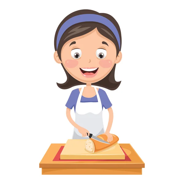 Vector Illustration Woman Cutting Bread - Stok Vektor