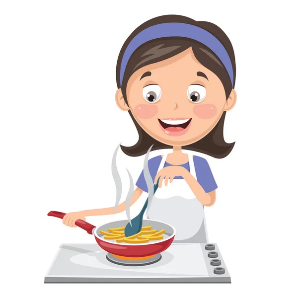 Vector Illustration Woman Cooking Potatoes - Stok Vektor