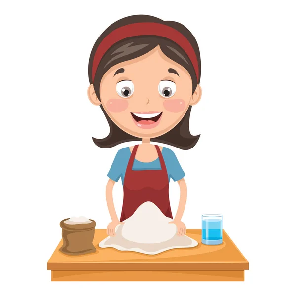 Vector Illustration Woman Kneading Dough — Stock Vector