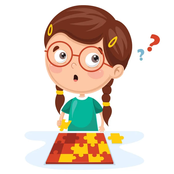 Vectorillustratie Van Kid Spelen Puzzel — Stockvector