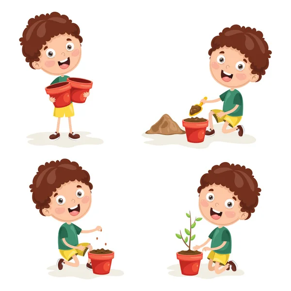 Illustration Vectorielle Plantation Enfants — Image vectorielle