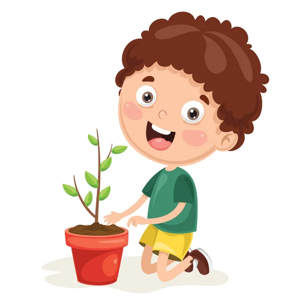 Ilustração Vetorial Plantação Crianças —  Vetores de Stock