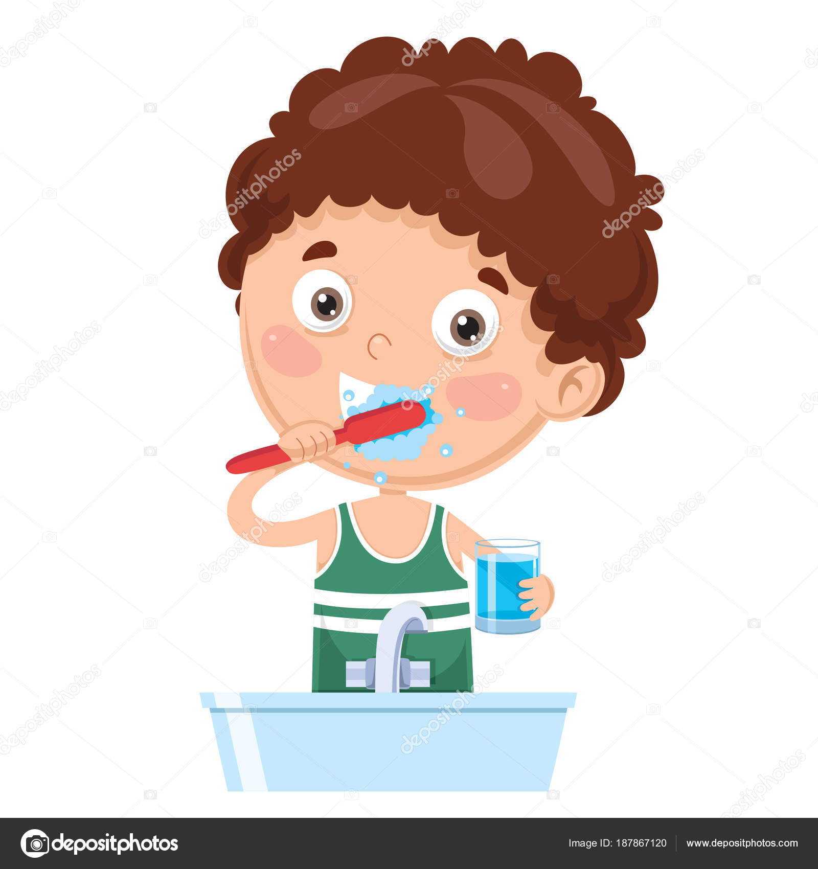 Ilustración Vectorial Los Dientes Cepillado Para Niños Vector de
