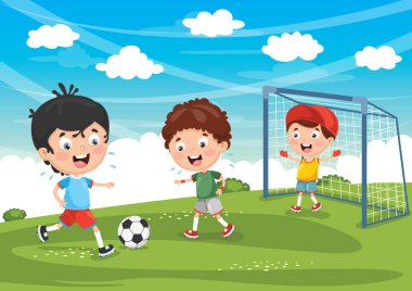 Vector Illustration Of Kid Playing Football clipart