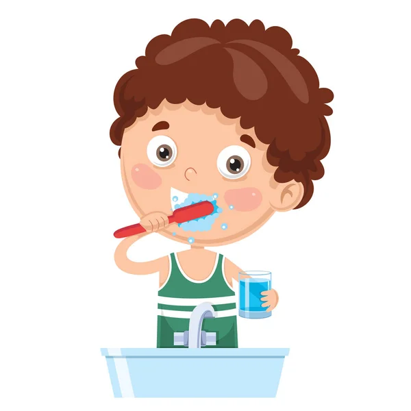 Ilustração Vetorial Dentes Escovando Criança —  Vetores de Stock