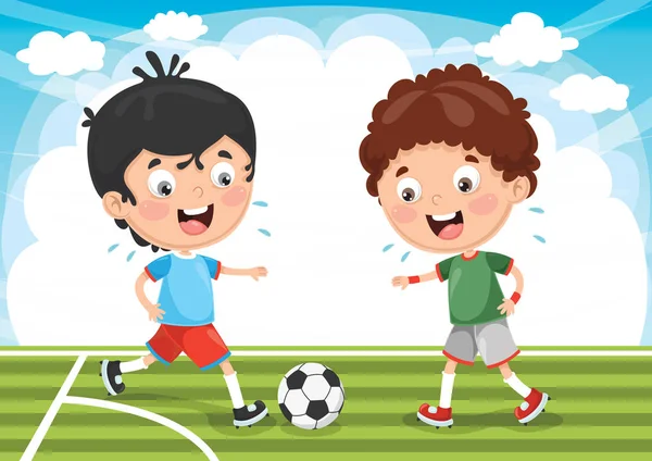 Vector Illustration Kid Playing Football — Stock Vector